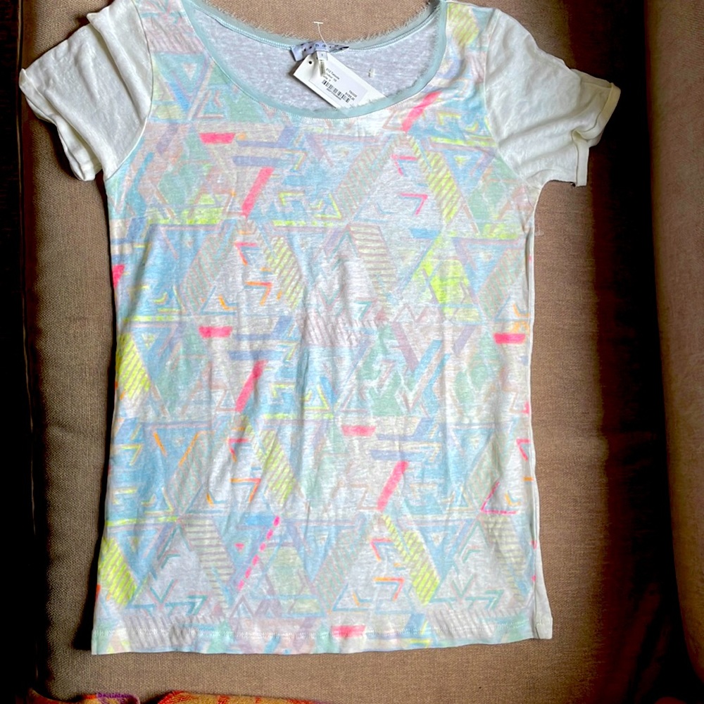 Sandro linen print tee with chiffon trim